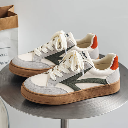 Men'S Retro Skate Sneakers - Low-Top Breathable Canvas Shoes with White Laces & Navy Blue/Red Accent