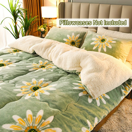 Luxurious Floral Milk Fleece Winter Comforter - Dual-Sided, Extra Thick & Warm