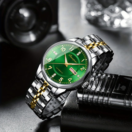 Men's Automatic Mechanical Watch with Date Display & Wrist Chain - Stainless Steel Self-Winding Watch