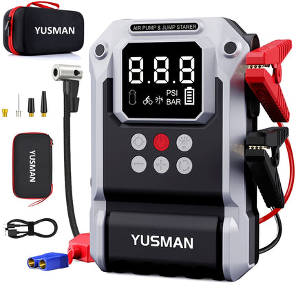 8000A Portable Car Jump Starter with Air Compressor & Power Bank - Cordless Battery