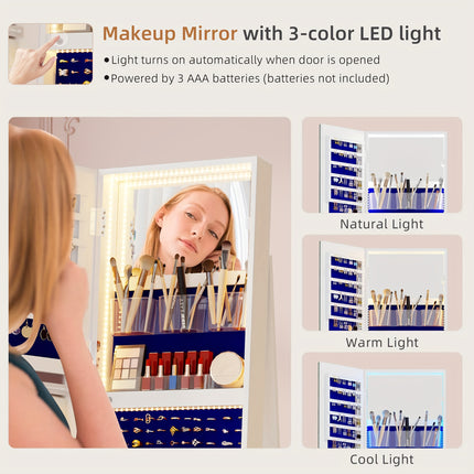 360° Rotating Jewelry Armoire with Lights, Lockable Mirror Jewelry Cabinet,