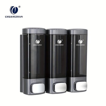 A Soap Dispenser With Three Heads, Made Of Silvery With A Golden Finish.