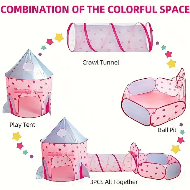 Three-In-One Space Capsule Play Tent - a Durable Polyester Indoor/Outdoor Theater Castle, Printed with Red Starlight - an Imaginative Play Area.