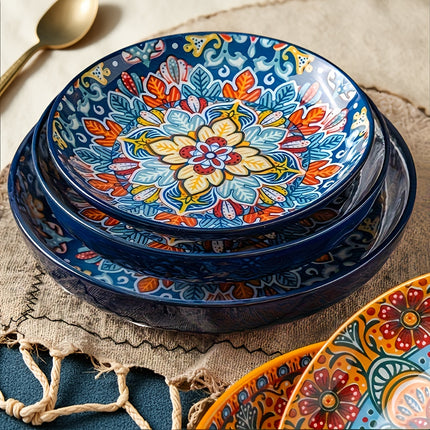 4pcs & 2pcs Ceramic Dinnerware Set with 7-Inch Deep Plates, Multi-Functional for Salads
