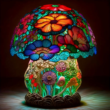 Hand-Painted-Style Multicolor LED Mushroom Lamp with Glowing & Warm White Base