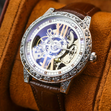 Men'S Luxury Vintage Tourbillon Skeleton Automatic Mechanical Watch, Luminous Hands