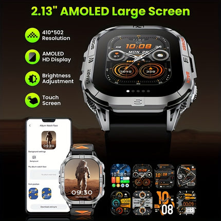 Smartwatch Wireless Calling, Compass, LED Flashlight, 100+ Sports Modes, 2.13-inch Full Touchscreen,