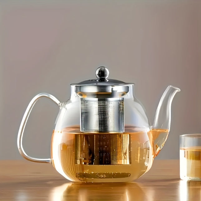 1pc Teapot, Thickened Heat-resistant Glass Teapot with Elegant Tea Infuser Cup, Stainless Steel Filter Teapot