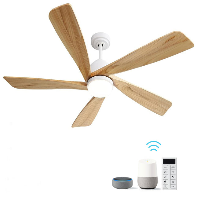 (same as W882P146360)52 Inch Ceiling Fan With Dimmable LED Light 5 Solid Wood Blades Remote Control Reversible DC Motor With Smart Remote Control