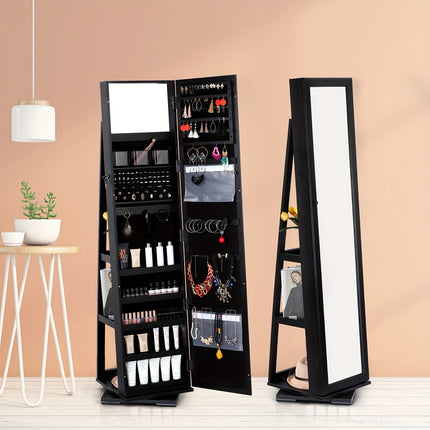 1pc, Rotating Jewelry Cabinet, Heart Locked Jewelry Organizer, Full-length Mirror, Storage Rac