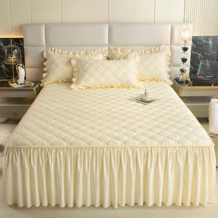 Quilted Fitted Sheet Dust Cover Bed Skirt Fitted Sheet Solid Color