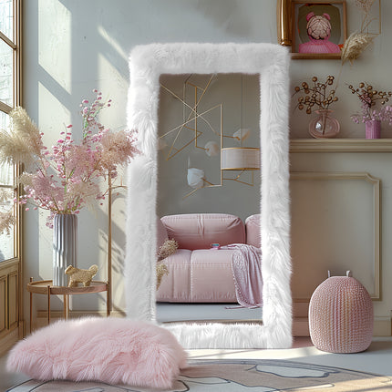 24''X 63'' Melodieux Faux Fur Framed Full Length Mirror