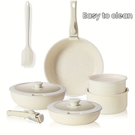 12pcs Cookware Sets, Nonstick Pots and Pans Set White Granite,