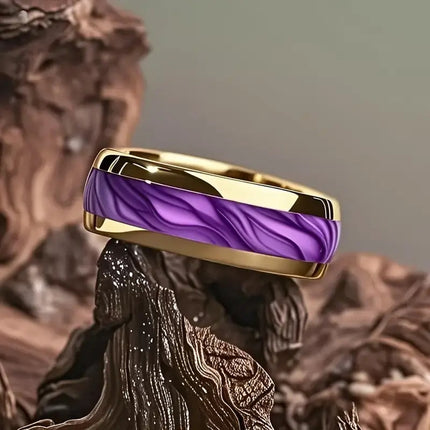 Tall Gold And Purple Stainless Steel Ring