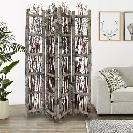 64" Brown Solid Wood Folding Four Panel Screen Room Divider