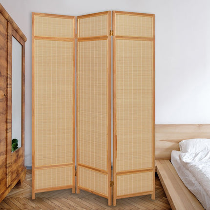 72" Brown Bamboo Folding Three Panel Screen Room Divider