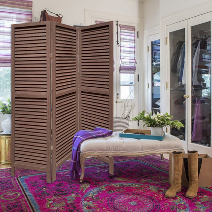 67" Brown Solid Wood Folding Three Panel Screen Room Divider