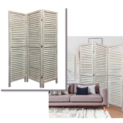 67" White Solid Wood Folding Three Panel Screen Room Divider