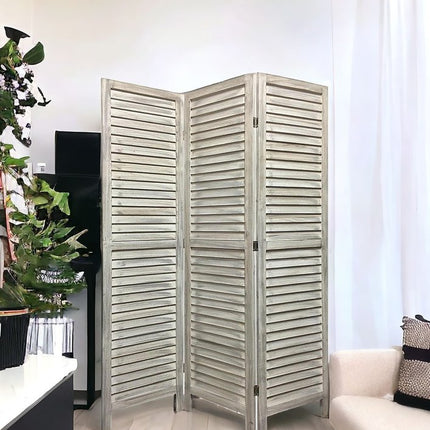 67" White Solid Wood Folding Three Panel Screen Room Divider