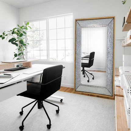 84" Gray And Brown Galvanized Metal and Wood Framed Leaning Accent Mirror