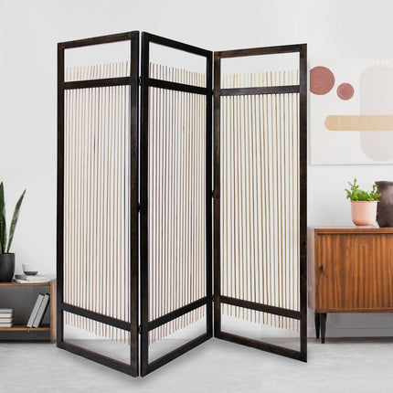 72" Brown Folding Three Panel Screen Room Divider