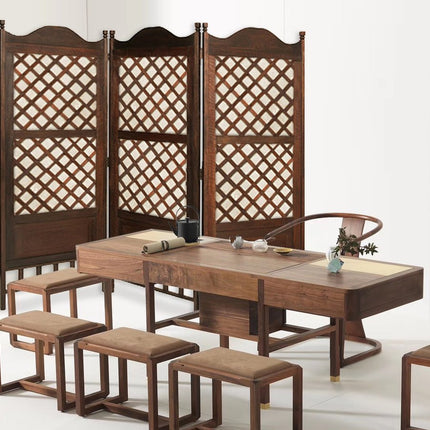 70" Brown Wood Folding Three Panel Screen Room Divider