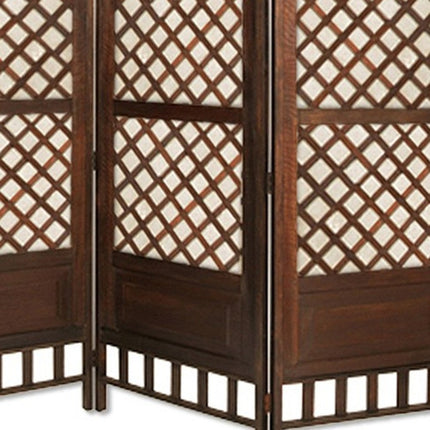 70" Brown Wood Folding Three Panel Screen Room Divider