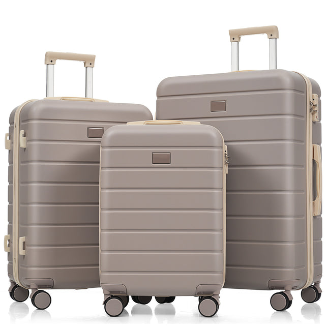 Premium ABS Travel Luggage Set , 3-Piece TSA Lock Suitcase Ensemble with 20, 24, and 28 Inch Sizes with 360° Spinner Wheels, rosybrown