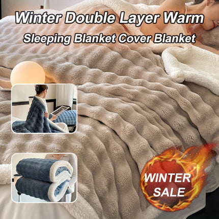 1pc Large Size Double Layer Thickened Blanket/Quilt for Winter Bed Faux Rabbit Fur Flannel Blanket