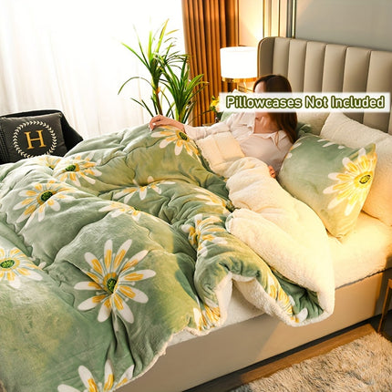 Luxurious Floral Milk Fleece Winter Comforter - Dual-Sided, Extra Thick & Warm