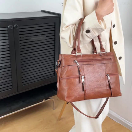 Women's Satchel Handbag with Pompom Ball Charms