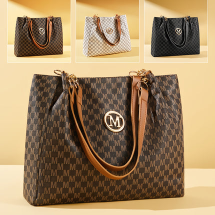 Women's PU Vintage Character 'M' Print Handbag & Crossbody Bag with M Hardware