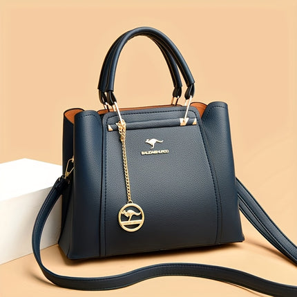 Handbag with Detachable & Adjustable Strap Elegant Solid Color Tote Zipper Closure,