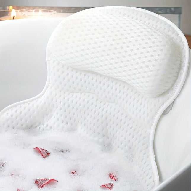 Luxury Spa Bath Pillow with 4D Air Mesh Technology, Hypoallergenic, Non-Slip Suction Cups