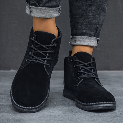 Men'S Casual Fashion Sneakers - Low Top Lace-Up Boots, Solid Color, All-Season, with PU Upper
