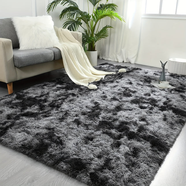 1pc, Tie-Dye Dark Gray Long Plush Soft Indoor Carpet, Modern Luxurious Plush Carpet Home Decor