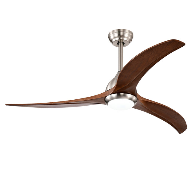 52' Solid Wood Blades Ceiling Fan With Light with Remote Control, Noiseless Reversible Motor, 6 Speed ,3 Color , for Patio Living Room, Bedroom, Indoor.(Stain nickel + Walnut )