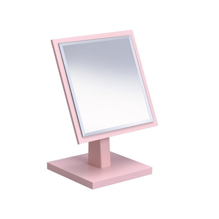 9" Pink Wood Square Freestanding Framed Makeup Shaving Tabletop Mirror