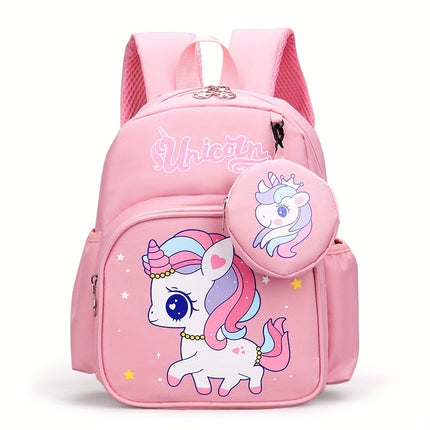 Cute Print Girls' Kindergarten Backpack - Lightweight Durable School Bag with Adjustable Straps & Zipper