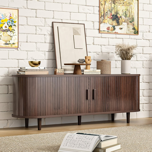 TV Stand With Power Outlet, TV Console With Adjustable Bracket And Sliding Door,