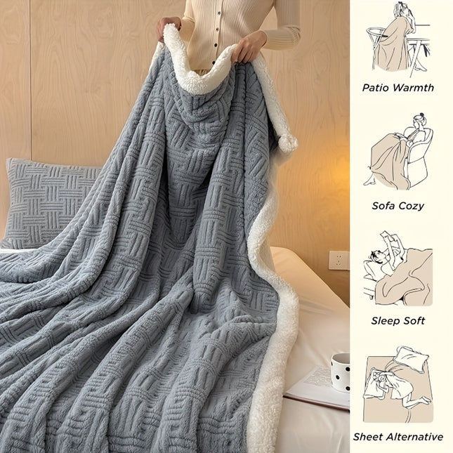 1 Queen-size Double-layer Faux Lamb's  Blanket, Four Seasons Universal Soft Thickened Blanket/quilt