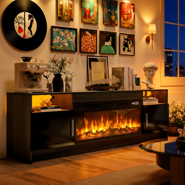 70-Inch Contemporary Wooden Media Console Featuring a Highlighted Cabinet for The Living Room
