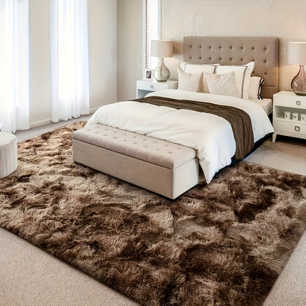 A Tie-Dye Coffee-Colored Plush Rug - a Rectangular Mat Designed for The Living Room, Bedroom