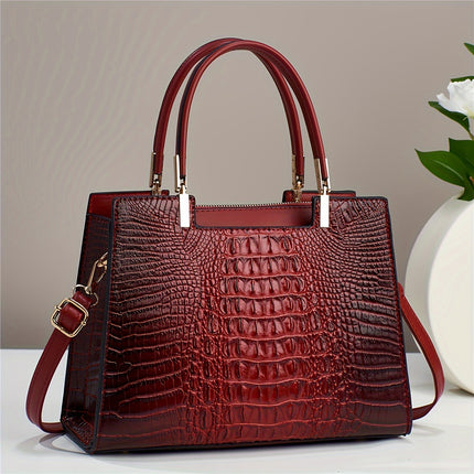 Small Handbag For Women, Stylish Crocodile Pattern Tote Bag, Color Contrast Crossbody Bag