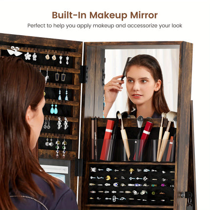 360° Rotating Jewelry Armoire With Lockable, 63" H Full Length Mirror With Jewelry Storage,
