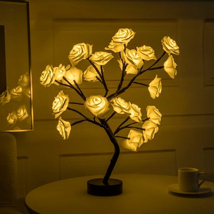Rose Flower Lamp USB Battery Operated LED Table Lamp Bonsai Tree Night Lights Garland Bedroom Decoration Lights Home Decor