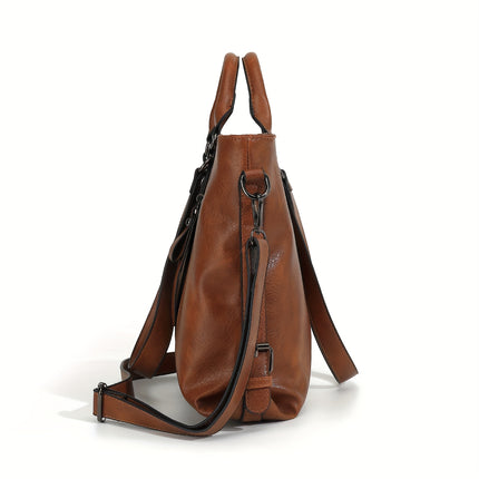1+ Women's Vintage Synthetic Leather Tote Handbag with Adjustable Shoulder Strap