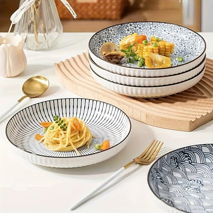 6pcs Ceramic Plate Set Japanese Creative Dishware Simple Deep Plates Pasta Dishes Sushi Platter