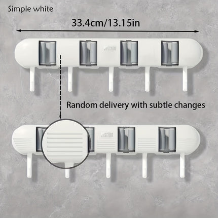Wall-Mounted Mop and Broom Holder Organizer with Strong Adhesive, 5-Slot Plastic Storage Rack for Bathroom