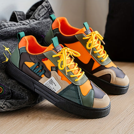 Men's Vibrant Breathable Fabric Casual Skate Shoes - Slip-, Comfort Lace Up Sneakers